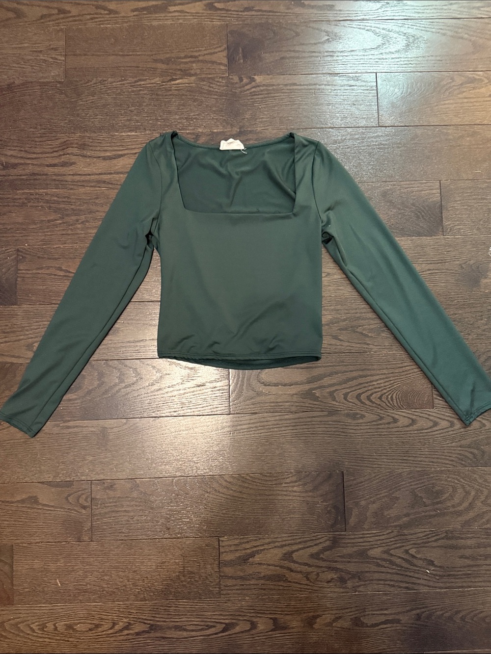 Square Neck Long Sleeve Crop Top in Forest Green